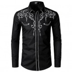 Meeste Western Cowboy s&auml;rk rev&auml;&auml;riga krae &uuml;herealine pikkade varrukatega tikandid Slim Fit vabaaja s&auml;rk top XL must