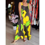 Naiste vabaaja varrukateta varrukateta geomeetrilise mustriga pluss suuruses pikk kleit taskutega 4XL sinine