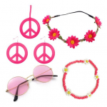 1 komplekt Naiste kost&uuml;&uuml;mide aksessuaaride komplekt Rahum&auml;rk, lilledega helmestega kaunistus 60ndate 70ndate diskopeo soosib Cosplay k&otilde;rvar&otilde;ngaid p&auml;ikeseprillid kaelakee peapaela komplekt Sets helesinine v&auml;rv