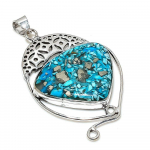 Copper Blue Turquoise Gemstone Handmade 925 Sterling Silver Pendant 2.44 d0a05