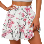 Naiste tr&uuml;kitud l&uuml;hikesed p&uuml;ksid Moodsad lillelised volangidega &auml;&auml;ris k&otilde;rge v&ouml;&ouml;kohaga elastsed vabaaja rannap&uuml;ksid, pehmed suvep&uuml;ksid M roosa