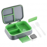 Bento l&otilde;unakarp kastmetopsi kahvli lusikaga 3-kambriline l&otilde;unas&ouml;&ouml;gikonteiner BPA-vaba lapses&otilde;bralik suupistekonteiner t&uuml;drukutele poistele hall