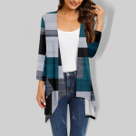 3/4 varrukatega naiste vintage graafilise mustriga kootud kardigan avatud esiosaga, kerge kootud kardigan taskutega M tumesinine