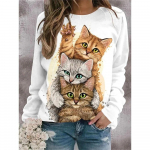 Kawaii Cat naiste T-s&auml;rk 3D-prindiga vabaaja pikkade varrukatega s&auml;rgid Harajuku kampsun Riietus Igap&auml;evane pluus Naiste avarad topid S
