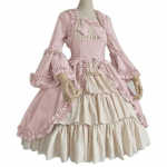 Lady Retro ruudukujuline kael, pingul v&ouml;&ouml;koht Bowknot keskaegne kleit Cosplay peokost&uuml;&uuml;m S roosa