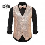 Meeste &uuml;likonnavest V-kaelusega varrukateta &uuml;herealine, taskutega laval vest Slim Fit l&auml;ikiva litriga kikilipsudega pulmapidude vest XXL &scaron;ampanjav&auml;rvi