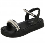 mood Mood P&auml;rlrihm Paks tald Sandaalid Naised Suvi Tagumine Kummipael Platvormsandaalid Naine PU Nahk Libisemiskindlad Klotsid Sandalias 35 must