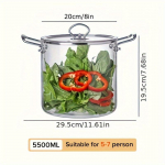 Elektripliidiga &uuml;hilduv suur roostevabast terasest k&auml;epidemetega klaasist supipott &ndash; tihendav kaas maitsvate hautiste ja muu jaoks 5.5L