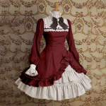 Naiste mood viktoriaanlikus stiilis neiu kleit Elegantsed kleidid naistele Armas Lolita kleit, puhvis varrukad S punane