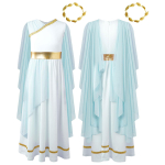 Lastele kreeka Athena kost&uuml;&uuml;m, t&uuml;drukute printsessi &scaron;ifoonist pikk kleit, peapaelaga Cosplay peoks 13-14 Years helesinine v&auml;rv