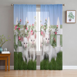 Multikloomiline Loom Kass L&auml;bipaistvad Voile Kardinad Elutuppa Magamistuppa Tr&uuml;kitud T&uuml;ll Akna Kardinad Luksuslik Kodu R&otilde;du Kaunistus Kardinad 1 PCS W100XH250cm&Rod Pocket