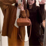 YYFS Women's Fashion Casual Fall Winter Solid Color Print Long Sleeve V-Neck Sweaters One Size punane