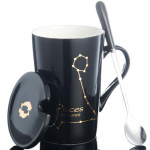 Keraamilised kruusid 12 t&auml;htkuju loomingulised kruusid lusikakaanega Must kruus portselanist Zodiac piima kohvitass joogin&otilde;ud paaridele kingitus