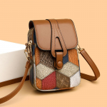 Yogodlns Uus moodne multifunktsionaalne kerge tr&uuml;kitud &otilde;lakott Telefoni hoiukott Naiste ruuduline Retro Crossbody rahakott 13x7x20cm pruun/sinine