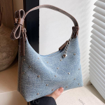 Retro Trendikad Denim K&auml;ekotid Naistele Moekad Ni&scaron;i Helmed Sinised Riidest Kandekotid Suvine Naiste Ostlemis- Reisi Crossbody Kott (20cm<Max Length<30cm) gray