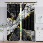 3D kaasaegne mustkuldne abstraktne kunst marmorist elegantne disain, 2 t&uuml;kki &otilde;hukese varjundiga kardina elutoa magamistoa sisekujunduseks 100W130H(CM)40x51in&Hook kollane