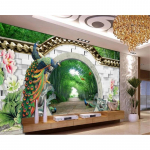 Fantaasia 3D-tapeedid, kevadine bambusest metsaseinamaaling, kaared, telliskivisein, paabulinnu-pojengi tapeedid, kodukaunistused 200 cm(W) x 140 cm(H)