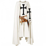 Meeste keskaegne r&uuml;&uuml;tli ristis&otilde;dija templiriist halloweeni kost&uuml;&uuml;m kapuutsiga kuubiga r&uuml;&uuml; Cosplay Renaissance S-6XL S valge