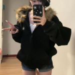 Naiste Must Paks Lukuga Kapuutsiga Pusa Vintage Korea Preppy Stiilis Kunstkarusnahast Mantel &Uuml;lisuur Vabaaja Dressipluus Harajuku S&uuml;gis Talv S must