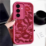 Samsung S25 S22 Ultra Plus S24 S23 S21 S20 Fe A16 A15 A55 A35 A54 A56 A36 A56 p&otilde;rutuskindel tumepunase huule mustriga silikoonist pehme kukkumisvastane kate. Samsung S23 Plus