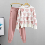 Kevadine ja s&uuml;gisene naiste kootud &uuml;likond Love Beads Temperament Fashion Fresh College Style Kootud top P&uuml;ksid Kaheosaline komplekt S