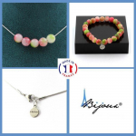 Pierres et Min&eacute;raux. Parure bijoux Bracelet Collier 5 Perles Tourmaline melon d'eau 8 mm. Taille personnalisable. roheline