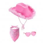 3 tk/komplekt, naiste kauboi m&uuml;tsikomplekt, roosa l&auml;&auml;nevildist Cowgirl m&uuml;ts Bandana-prillidega