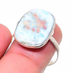 Republic Larimar Handmade 925 Sterling Silver Jewelry Ring Size Adjustable b1a72