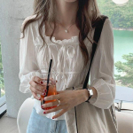 Kevadine linane puuvillane s&auml;rk, topid vabaaja t&uuml;drukute valge pluus Naiste pikkade varrukatega Korea naiste pluusid, pehmed pluusid XL valge