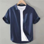 Meeste valge linane l&uuml;hikeste varrukatega rev&auml;&auml;riga s&auml;rk XL