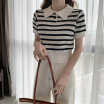 Suvine Uus Retro Seksikas V&uuml;rtsikas Triibuline Polokaelusega L&uuml;hikeste Varrukatega Kootud T-s&auml;rk Slim L&uuml;hike Top Naine One size