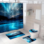 4 tk Luksuslik T&auml;histaevas Kunst Veekindel Du&scaron;ikardin Dekoratiivne Vannitoakomplekt Libisemiskindel Vaip WC-kaane Kate Vannimatt Ja 12 Konksu 4Pcs