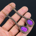 Copper Purple Turquoise Handmade Copper Wire Wrap Earring 3.54 y1r09