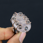 Rose Quartz Handmade Copper Wire Wrap Jewelry Ring Size 6.5 y2v48