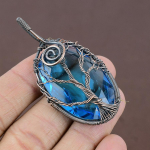 Natural Tree Of Life Swiss Blue Topaz Copper Wire Wrap Pendant 2.48 k4p51