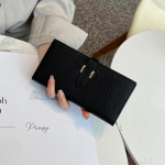 2025 Ehtsast Nahast Naiste Rahakotid Lehma Naha Esimene Kiht Pikk Rahakott H-lukuga K&auml;sikotid Daamidele Kahepoolne Rahakott Ilma Logota must