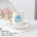 Keraamiline roositass, kohvitassi taldrikukomplekt, k&auml;sitsi valmistatud keraamiline lilletops sinine