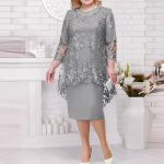 Suure suurusega kleit, Naiste &otilde;htukleit, Raske t&ouml;&ouml;stuse pits tikandiga kaheosaline komplekt, Temperamentne, Igap&auml;evane, Slim-fit 3XL hall