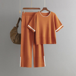 S&uuml;gistalv laisk tuul avara k&otilde;rge kraega sviiter, naiste &uuml;hev&auml;rviline l&uuml;hikeste varrukatega kootud laia s&auml;&auml;rega p&uuml;ksid, kaheosaline komplekt One Size aprikoosi