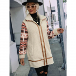 S&uuml;gis- ja talvine naiste pl&uuml;&uuml;sis jope, teraline v&auml;rviblokeeriv tr&uuml;kitud rev&auml;&auml;riga pika t&otilde;mblukuga mantel L