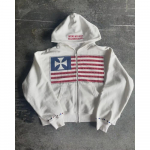 American Fashion Streetwear Gooti lipp Rhinestone'i tikitud t&otilde;mblukuga kapuuts Y2k Splicing Oversized lahtisest puuvillast kampsun S