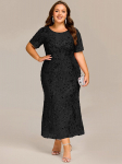 Ever-Pretty Naiste Suurus Bodycon &Uuml;mmarguse Kaelusega Merineitsi Sequin L&uuml;hikeste Varrukatega K&otilde;rge Elastsusega &Otilde;htukleit 4XL must