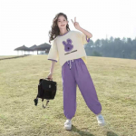 Suvine t&uuml;druku riiete komplekt lastele, multikas T-s&auml;rk + p&uuml;ksid, laste l&uuml;hikeste varrukatega komplekt, 2 tk, teismelise t&uuml;druku riiete komplektid 120 lilla