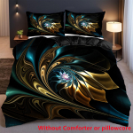 3D-prinditud must ja kuldne lilleline voodipesukomplekt Pehme mugav voodikate padjap&uuml;&uuml;r Luksuslik kaasaegne mood tekikatted 155x215cm 3pcs