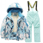 Laste mood Suusakomplekt Poiste ja t&uuml;drukute paksendatud veekindel soe suusakost&uuml;&uuml;m Jope ja p&uuml;ksid komplekt 8