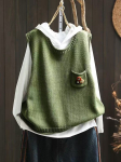 Johnature Naiste Vintage Pulloverid Kampsunid Vest Varrukateta &Uuml;mmarguse Kaelusega Kootud Pehme Patchwork Taskutega S&uuml;giskampsunid One Size roheline