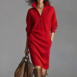 Naiste kleit, p&otilde;lvepikkusega kampsunkleit, pikk lahtine &uuml;hev&auml;rviline kootud pikk kleit L punane