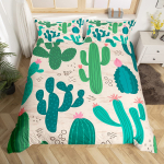 Troopiline botaaniline voodipesukomplekt Sibulakujulise kaktuse visandjoonis Tekikott Armsad k&otilde;rbetaimed Tekikott Lilleline tekikott EU Single(135*200cm)3pcs