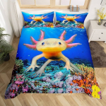 Multikas Axolotl Tekikott Kawaii Axolotl Voodipesu Komplekt Mereloomade Tekikoti Kate Poistele T&uuml;drukutele Mereline Elu Voodikatte Kate EU Single(135*200cm)3pcs