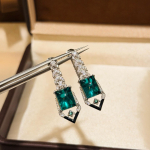 New Vintage 100% Pure 925 Sterling Silver Emerald Earrings Pave 5a Zirconia ear Stud For Women Luxury Fine Jewelry